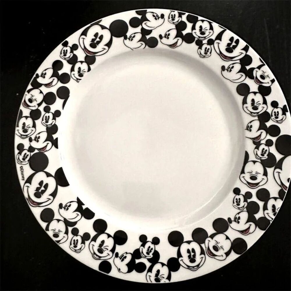 Disney Mickey Mouse Round Dinner Plate 10.5", Black & White
